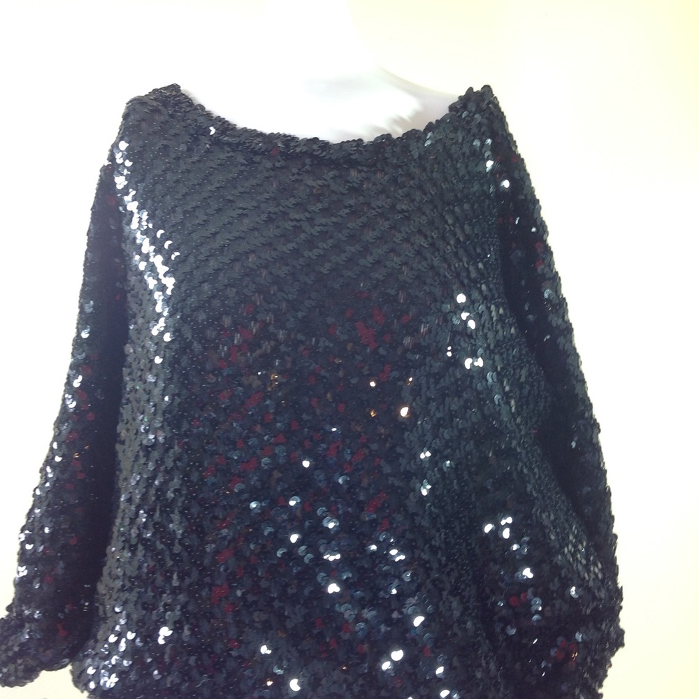 Vintage Black Sequin Top Creations Slouchy Blouse